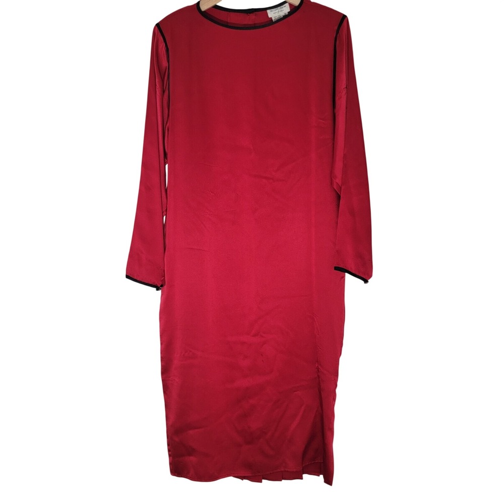 VTG The Silk Farm Made In Korea Red Silk Sheath Midi Dress‎ Old Money Modest 6/8